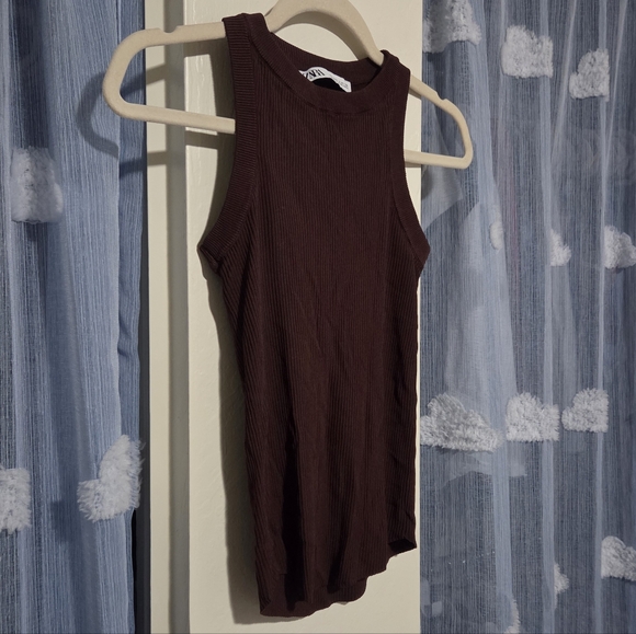 Zara Brown Ribbed Knit Tank - Picture 2 of 7